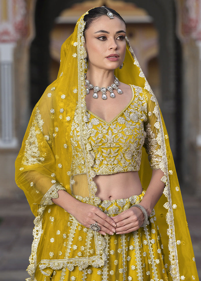 3 Pc Yellow Net Semi Stitched Lehenga Set Sale 2025 Unisex