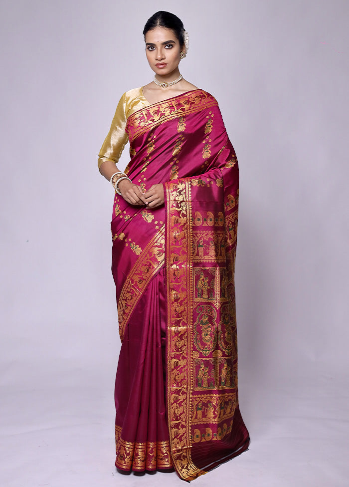 Maroon Handloom Baluchari Pure Silk Saree With Blouse Piece Online Online Clearance