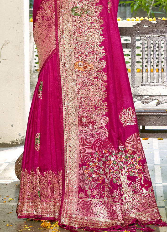 Pink Spun Silk Saree With Blouse Piece Perfect Cheap Online