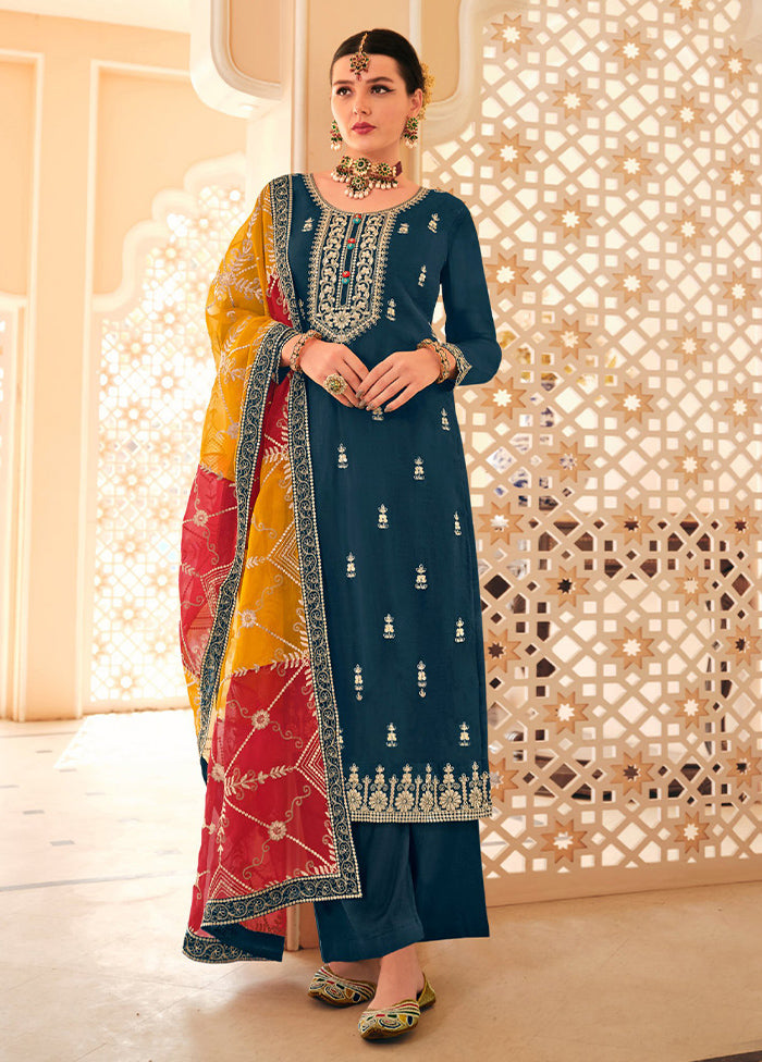 3 Pc Rama Semi Stitched Silk Suit Set Choice Cheap Pice