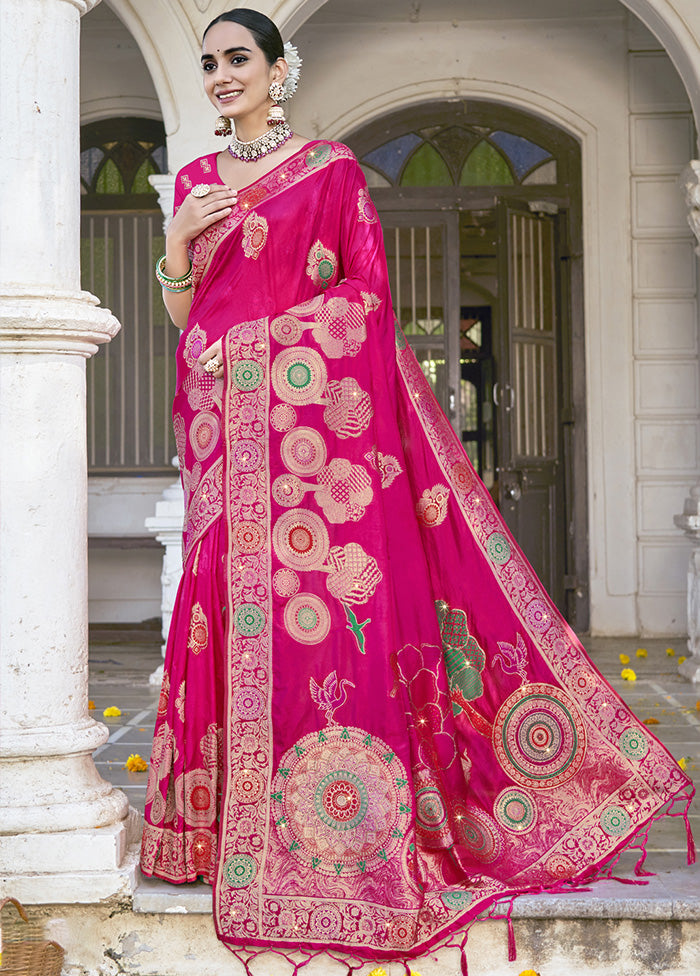 Pink Spun Silk Saree With Blouse Piece Exclusive Online