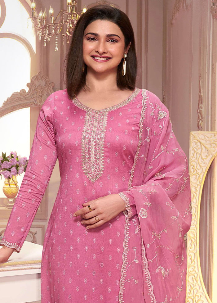 3 Pc Pink Semi Stitched Georgette Suit Set Outlet Manchester