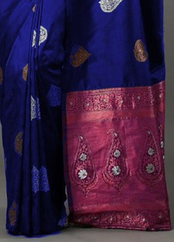 Royal Blue Banarasi Silk Saree With Blouse Piece Sale Manchester