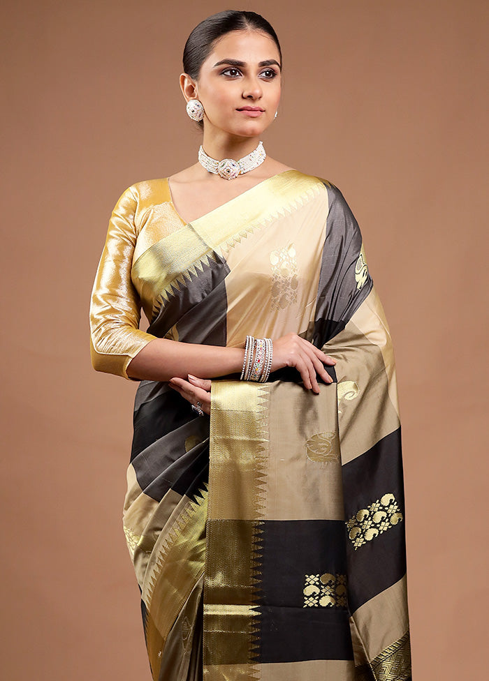 Black Kanjivaram Silk Saree With Blouse Piece Cheap Sale Geniue Stockist