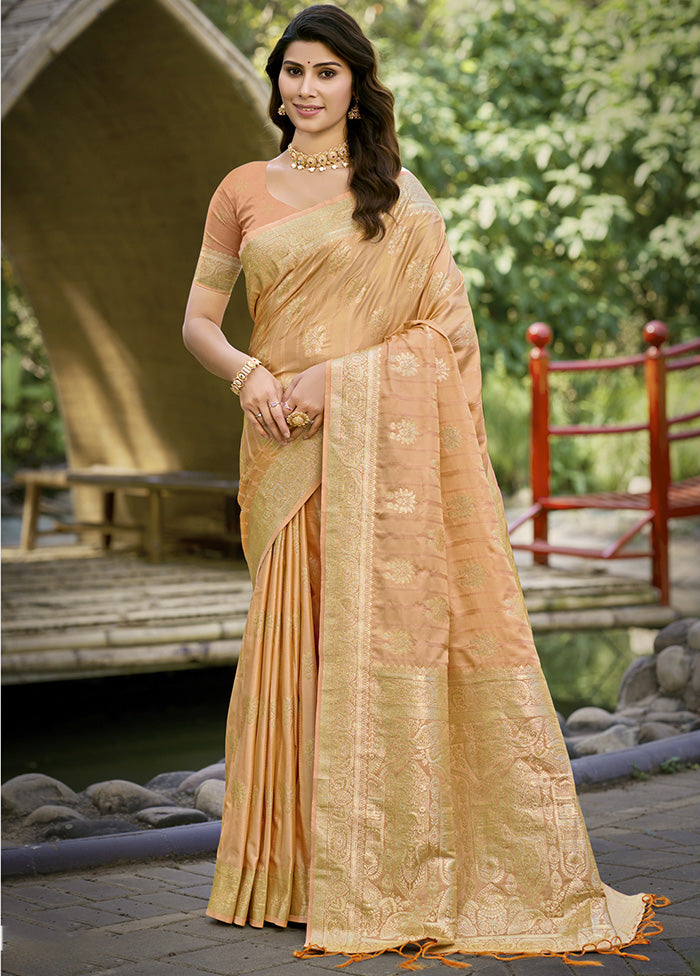 Cream Spun Silk Saree With Blouse Piece Discount For Cheap