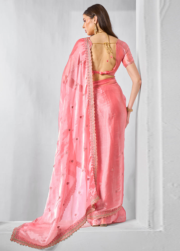 Coral Spun Silk Saree With Blouse Piece Great Deals Cheap Pice