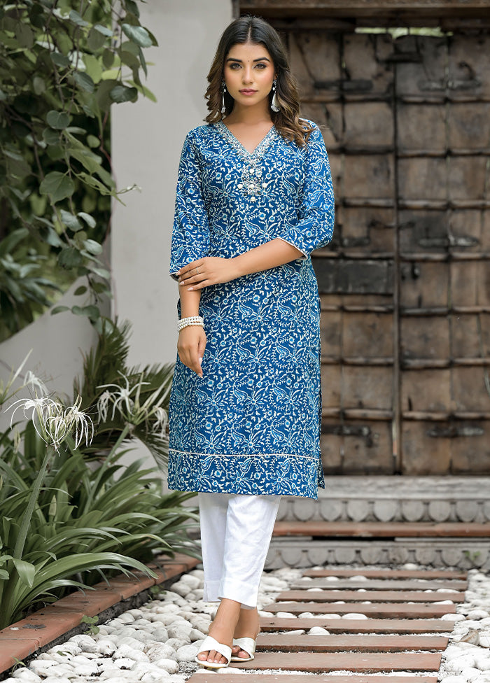 2 Pc Blue Readymade Cotton Kurti Set Cheap Outlet Store