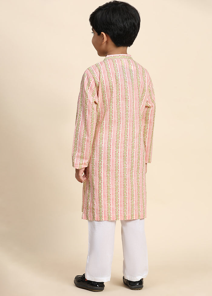 Pink Cotton Full Sleeves Collar Neckshape Kurta Pajama Set 100% Authentic