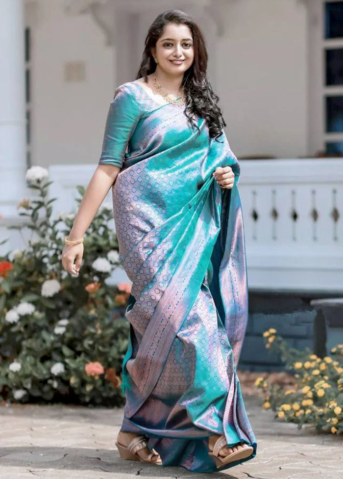 Rama Banarasi Silk Saree With Blouse Piece Pices Online