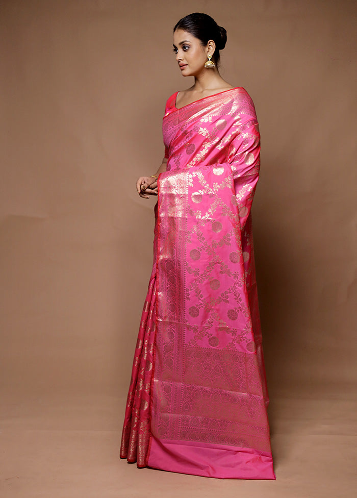 Pink Uppada Silk Saree With Blouse Piece Clearance Footaction