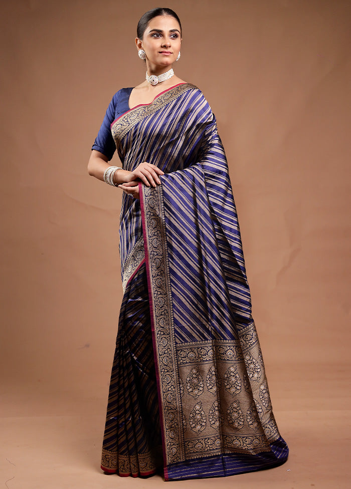 Blue Handloom Katan Pure Silk Saree With Blouse Piece Visit New Online