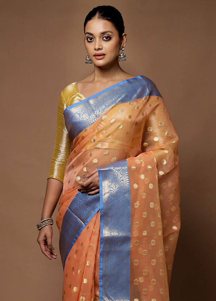 Peach Kora Silk Saree With Blouse Piece Shop Offer Cheap Online