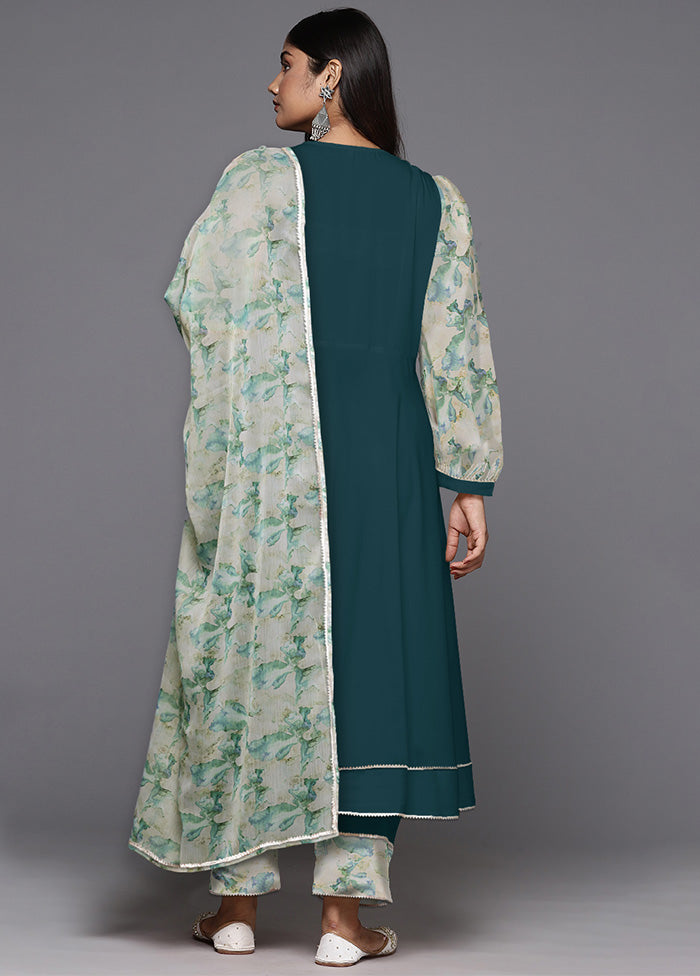 3 Pc Green Readymade Silk Dupatta Suit Set Get To Buy For Sale