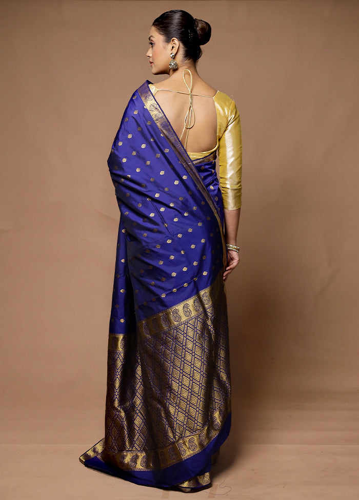 Blue Kanjivaram Silk Saree With Blouse Piece Discount For Sale