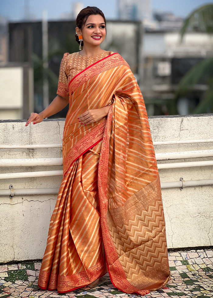 Orange Spun Silk Saree With Blouse Piece Sale Amazing Pice