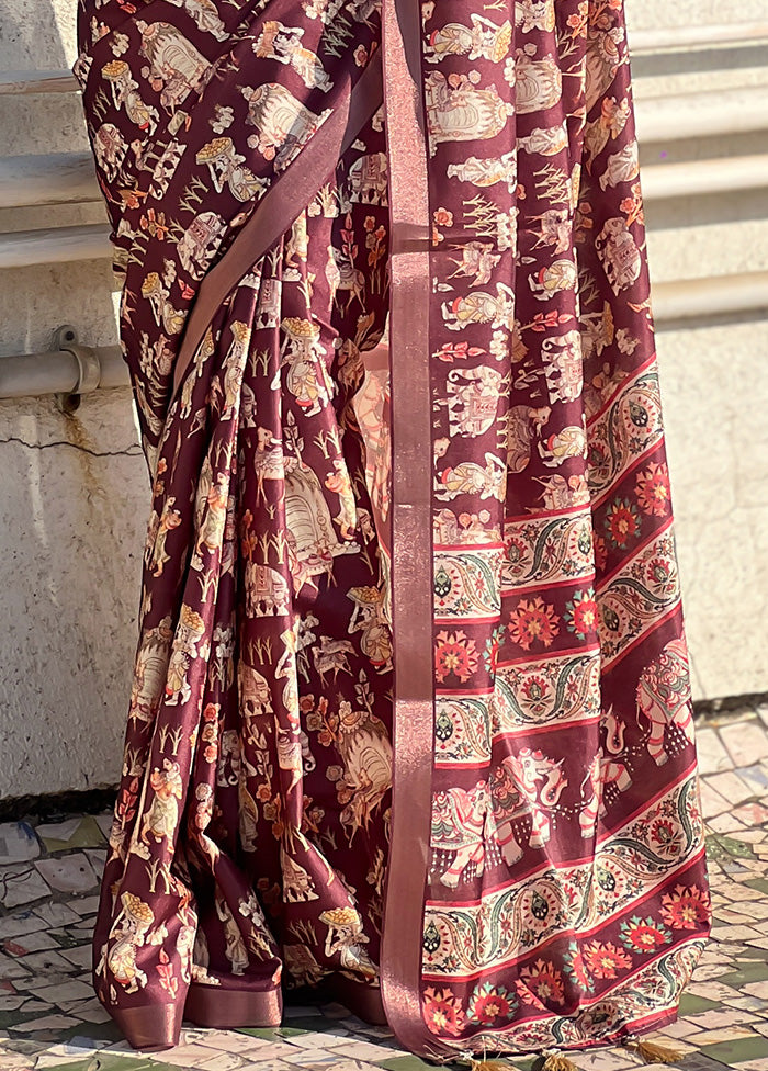 Wine Tussar Silk Saree With Blouse Piece Outlet Official Site