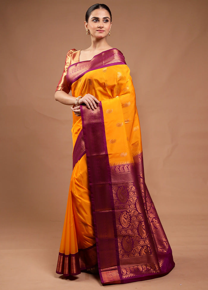 Yellow Kanjivaram Silk Saree With Blouse Piece Clearance Online