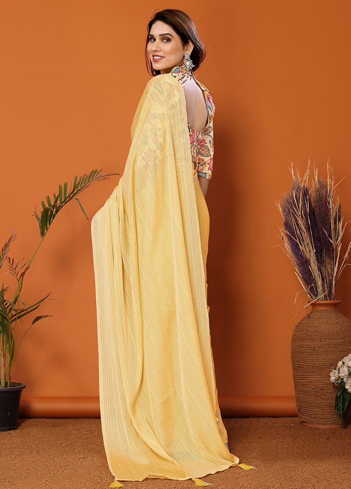 Yellow Spun Silk Saree With Blouse Piece Cheap Sale How Much