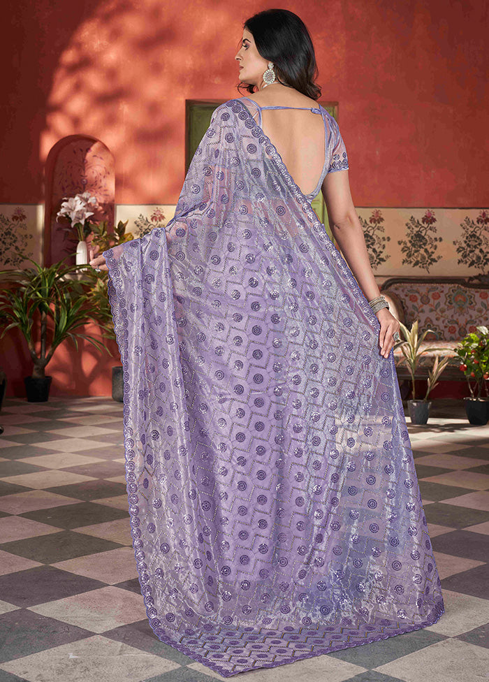 Lavender Net Net Saree With Blouse Piece Visit New Cheap Pice