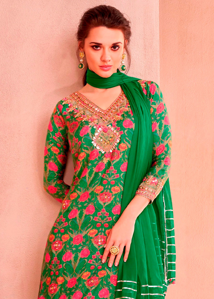 2 Pc Green Semi Stitched Silk Suit Set Clearance Websites