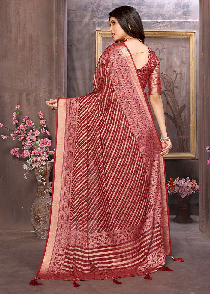 Burgundy Spun Silk Saree With Blouse Piece Official For Sale