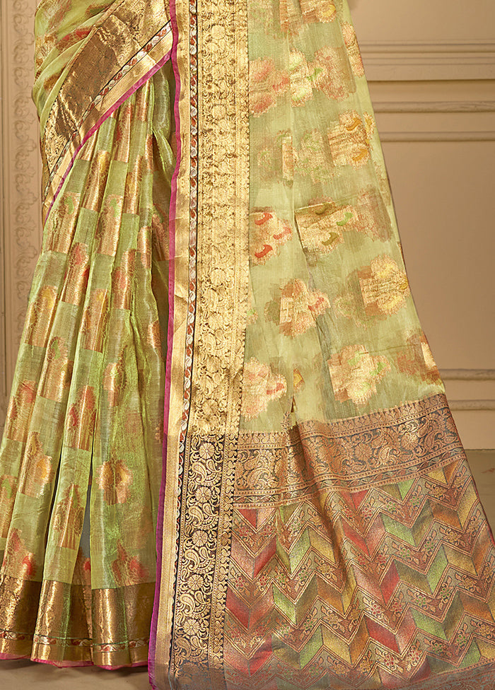 Light Green Organza Saree With Blouse Piece Cheap Sale How Much