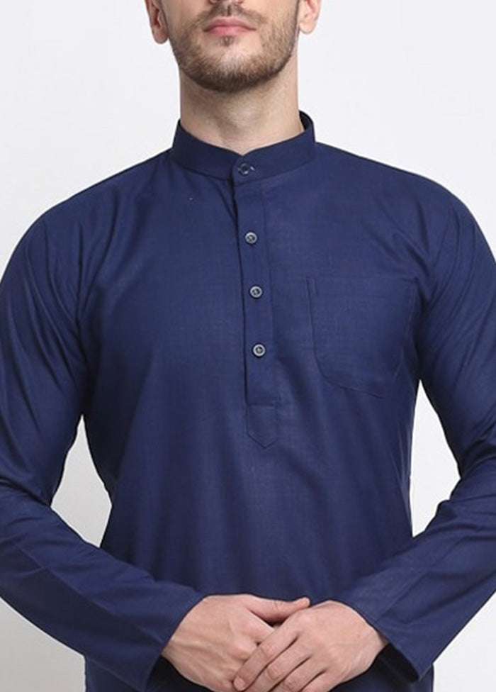 Navy Blue Cotton Kurta And Pajama Set Cheap Sale View