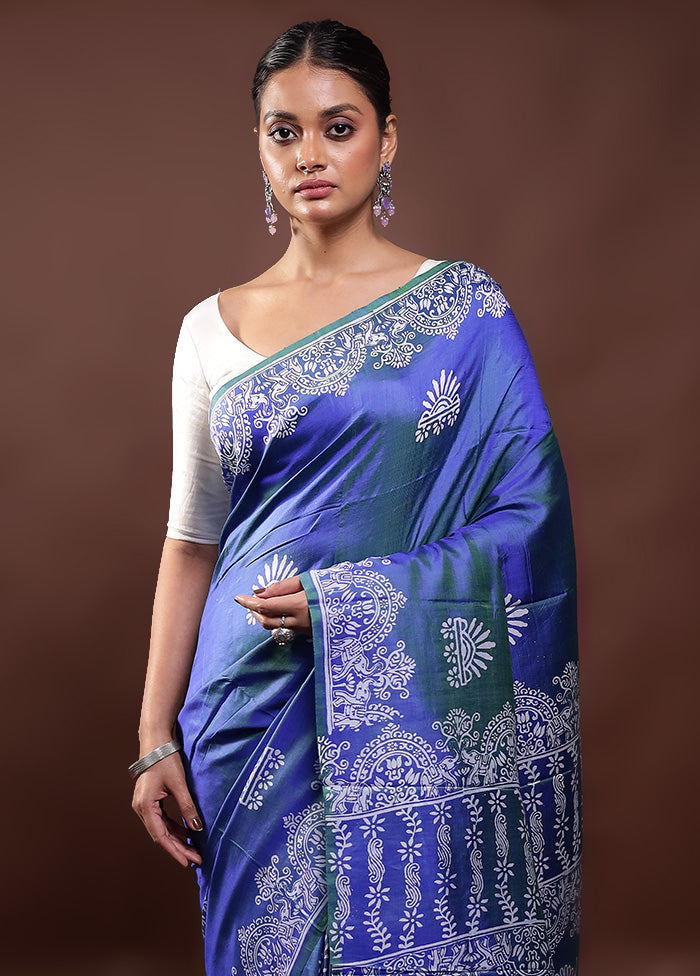 Blue Pure Bishnupuri Silk Saree Without Blouse Piece Marketable Online