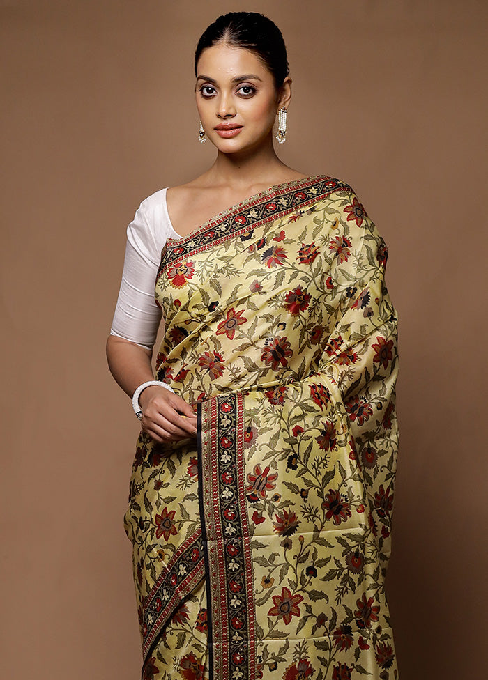 Cream Printed Pure Silk Saree Without Blouse Piece Buy Cheap Fake