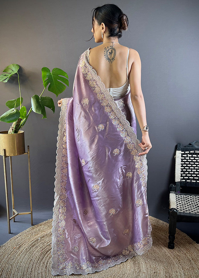 Purple Spun Silk Saree With Blouse Piece Cheap Pirce