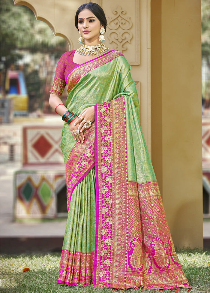 Light Green Spun Silk Saree With Blouse Piece Clearance From China