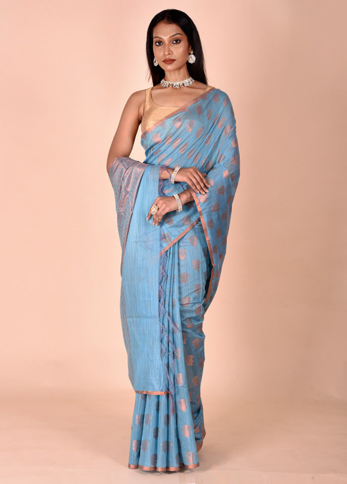 Blue Kora Silk Saree With Blouse Piece Discount Best