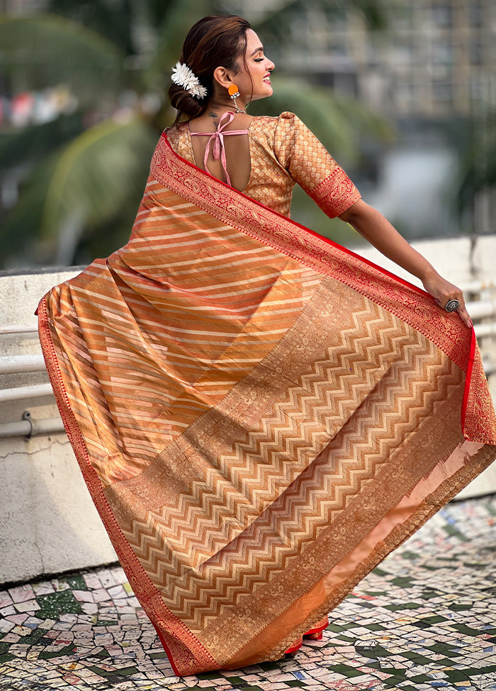 Orange Spun Silk Saree With Blouse Piece Footlocker Finishline Cheap Pice