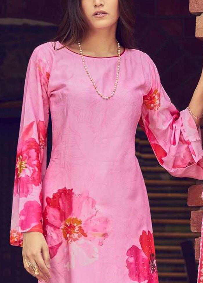 3 Pc Pink Semi Stitched Silk Dupatta Suit Set Sale Footlocker Finishline