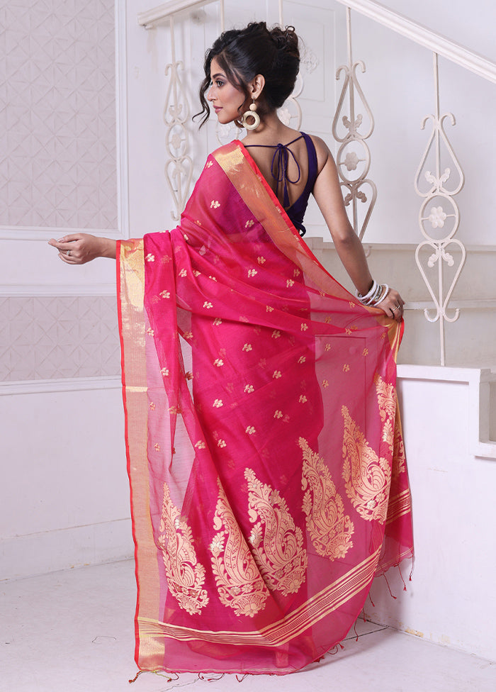 Hot Pink Pure Cotton Saree With Blouse Piece Outlet Hot Sale