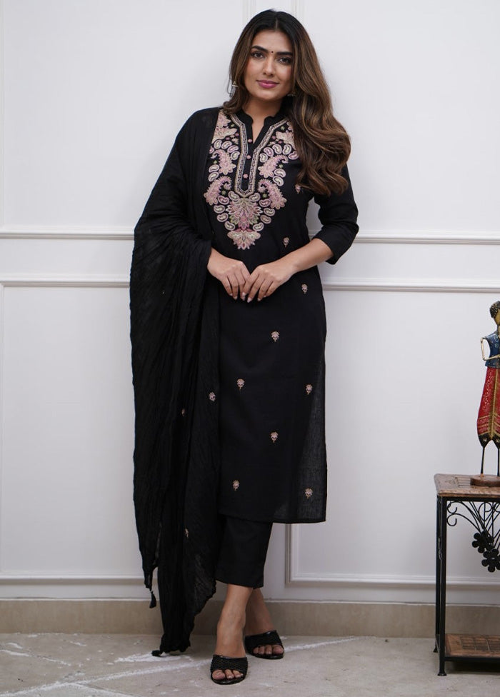 3 Pc Black Readymade Viscose Dupatta Suit Set Cheap Sale Pick A Best