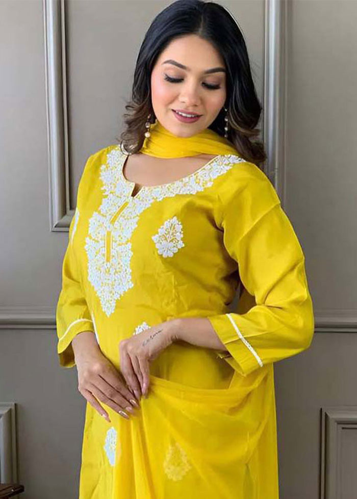 3 Pc Yellow Readymade Viscose Suit Set Cheap Sale Pick A Best