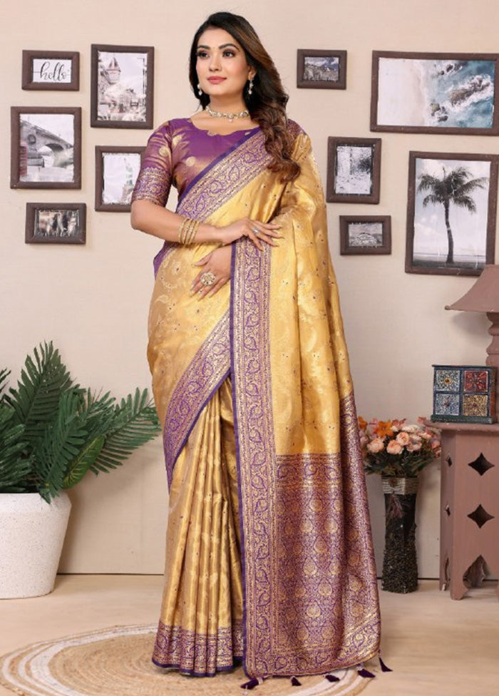 Golden Spun Silk Saree With Blouse Piece Grey Outlet Store Online