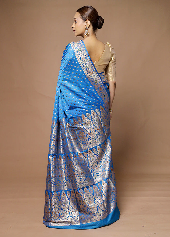 Blue Banarasi Silk Saree With Blouse Piece Cheap Sale Reliable