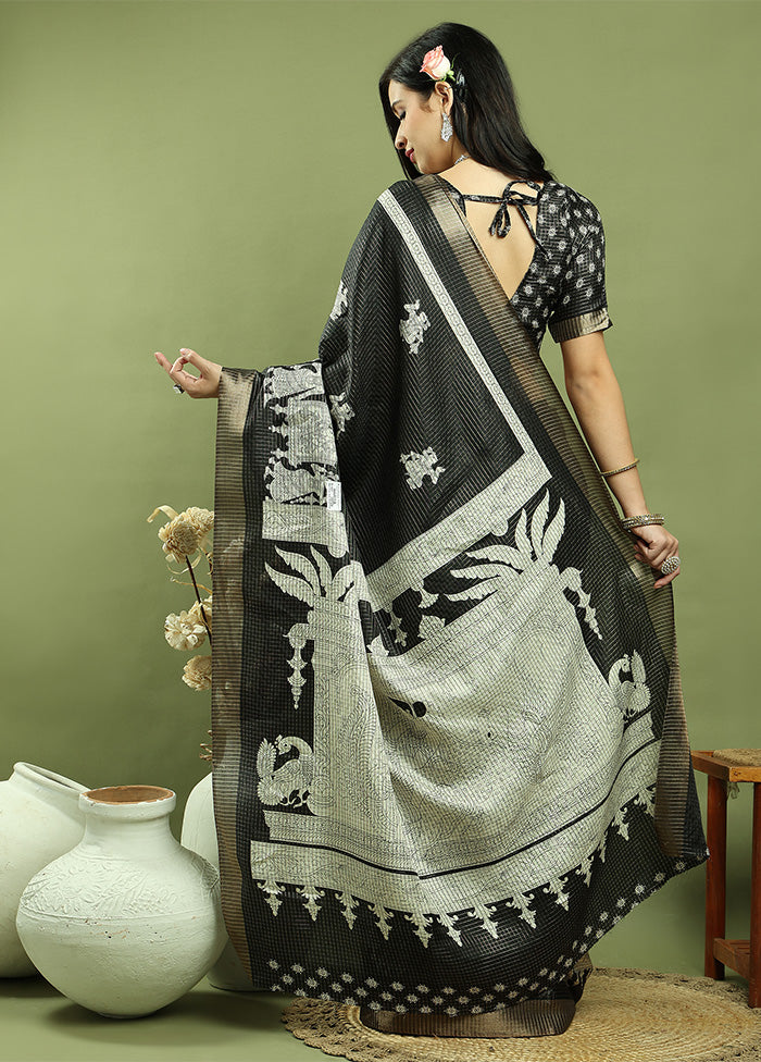 Black Dupion Silk Saree With Blouse Piece Free Shipping Clearance