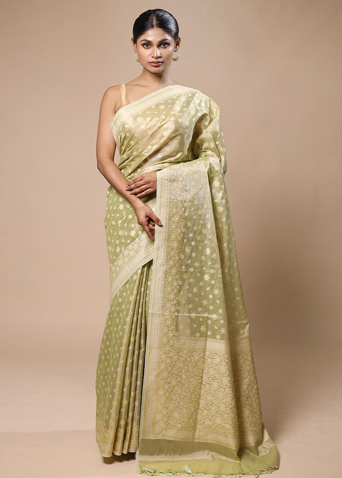 Green Tissue Silk Saree With Blouse Piece Genuine For Sale