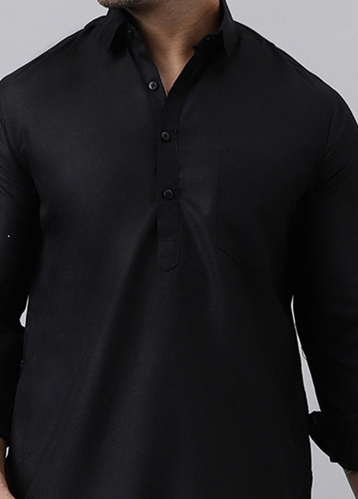 Black Cotton Jacquard Long Kurta Clearance Discounts