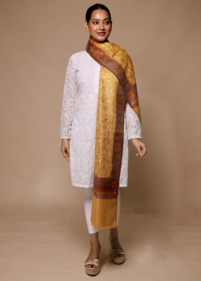 Yellow Butta Work With Zari Woven Border Shawl Real Sale Online