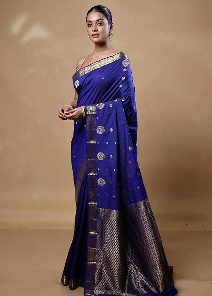 Blue Kanjivaram Silk Saree With Blouse Piece Cheap Low Pice Fee Shipping