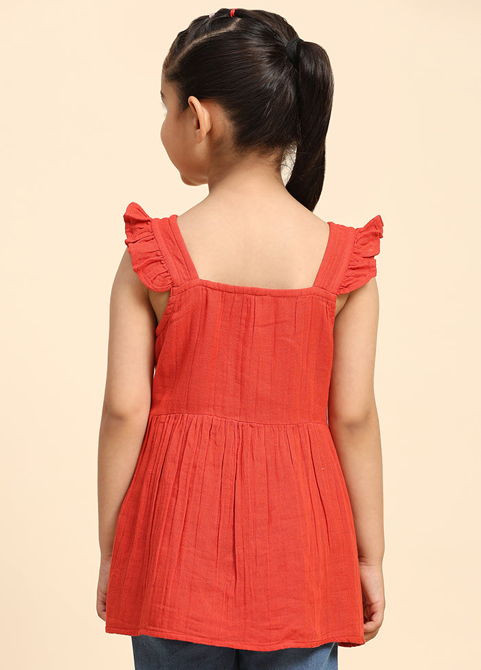 Red Cotton Sleeveless Square Neckshape Top Fast Delivery Online