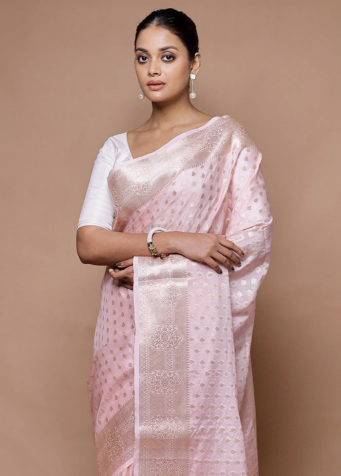 Pink Kora Silk Saree With Blouse Piece Discount Sale Online