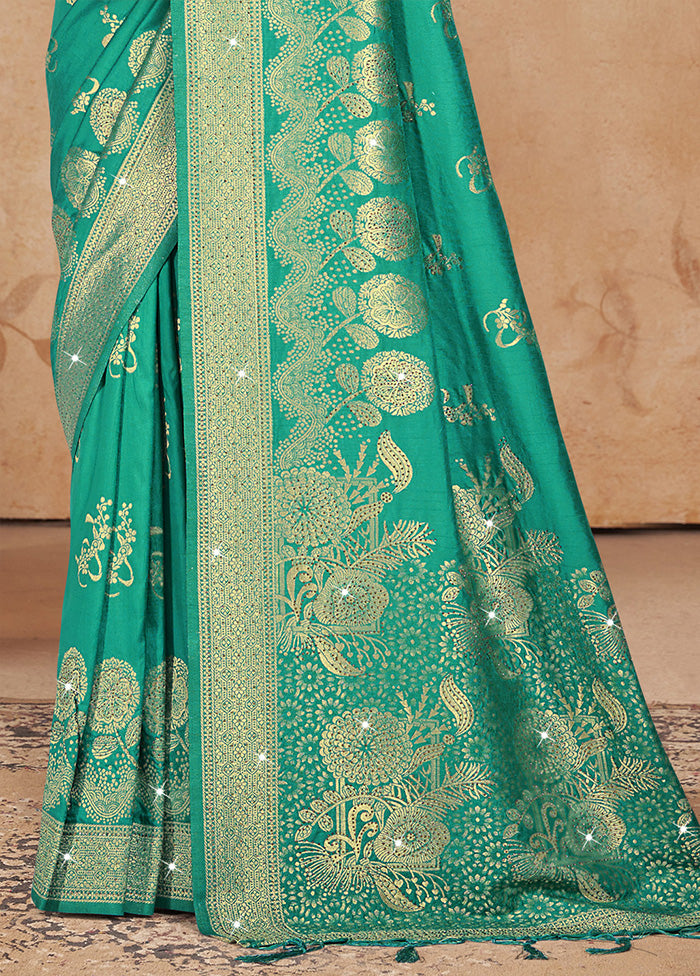 Green Spun Silk Saree With Blouse Piece Shop Offer For Sale