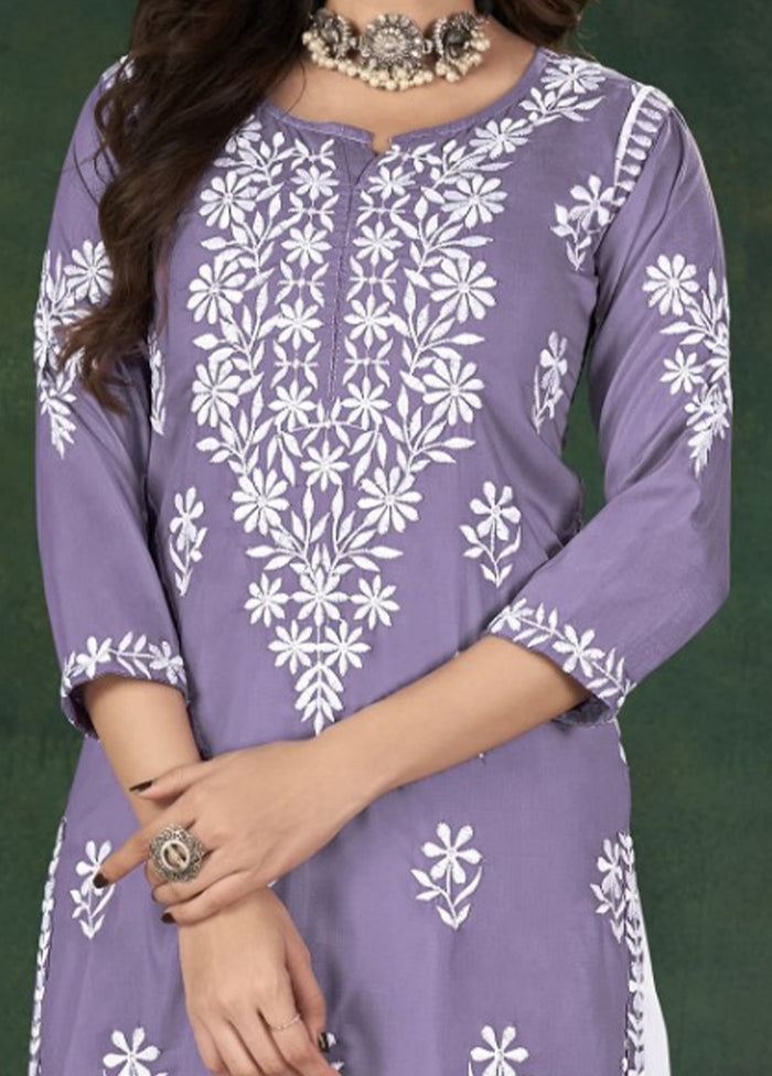 2 Pc Lavender Readymade Silk Kurti Set Sale Manchester Great Sale