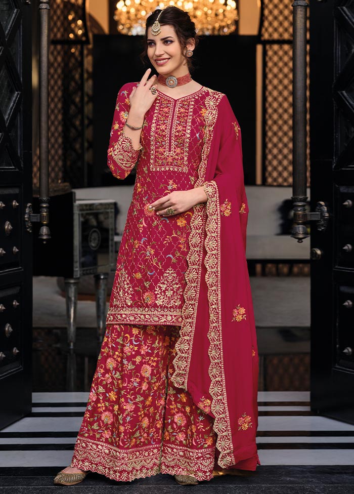 3 Pc Rani Semi Stitched Silk Suit Set New Arrival