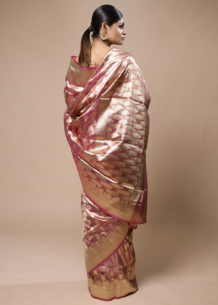 Pink Tissue Silk Saree With Blouse Piece With Mastercard For Sale